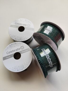 Celebrate It Green Wired Burlap Ribbon 1.5" x 3yd lot of 4